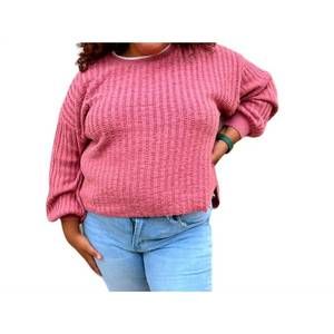 NEW VERY J kennedy contrast color detail neck sweater top in pink
